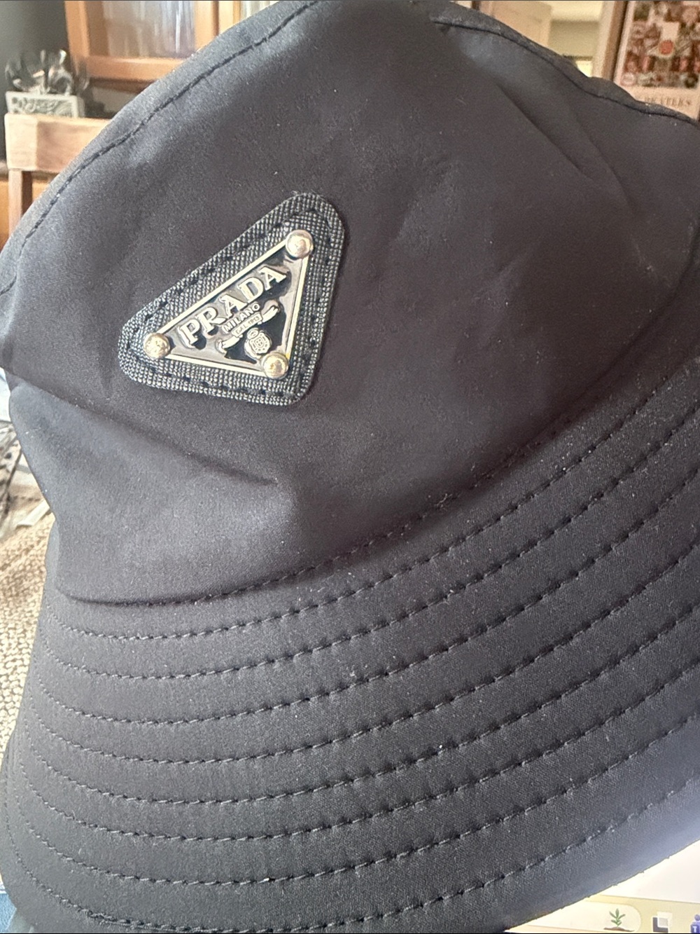 Luxury Black Nylon Logo Bucket Hat